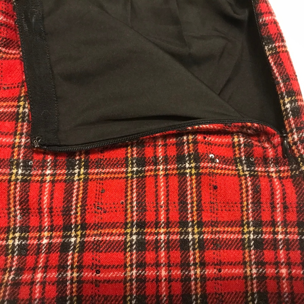 Talbots red & black plaid wool blend fully lined midi skirt with sequins (10) - Picture 8 of 12
